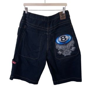 RARE Y2K JNCO Jeans Blue 8 Ball Skull Black Denim Vintage Shorts SIZE Waist 33